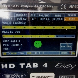 Parametry sygnału z Hot Bird 12169 H TS 73 na mierniku ROVER