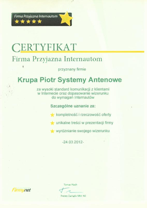 Certyfikat Firmy Net