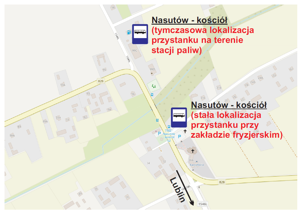 Tymczasowe przeniesienie przystanku linii 24 w Nasutowie