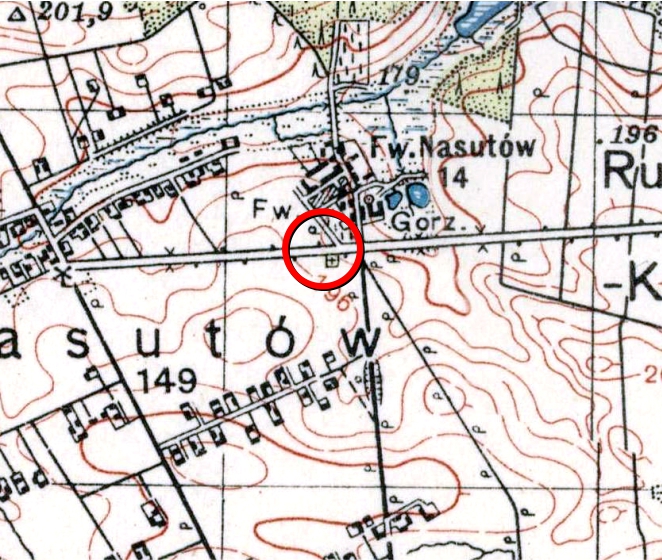 Ryc. 4 - okolice Nasutowa. Fragment polskiej mapy wojskowej wydanej w 1936 r. nakładem Wojskowego Instytutu Geograficznego (źródło: http://igrek.amzp.pl/details.php?id=11832720